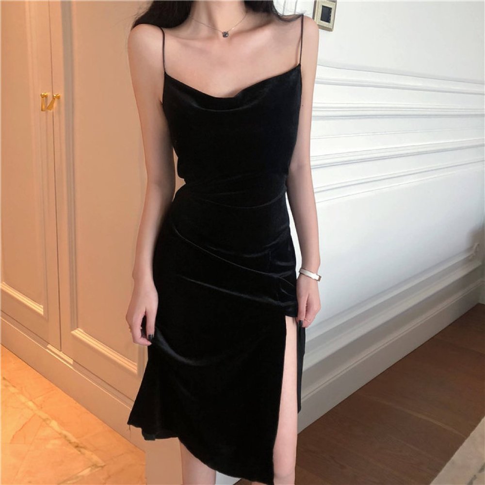 Velvet Slit Midi Dress